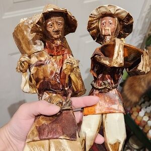 Vtg. Papier-Mache Mexican Hand Made Folk Art Sculptures Figures Set/2